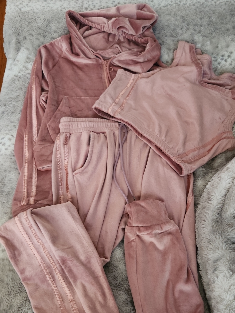 Velour Blush Pink 3-Piece Loungewear Set